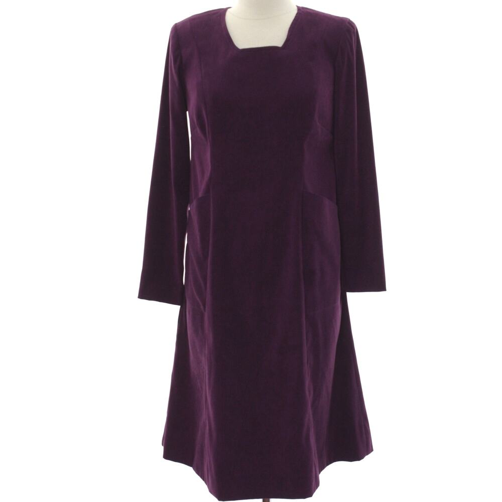 Vintage 70s Purple Long Sleeve Midi Dress Home Sewn Square Neck Pockets